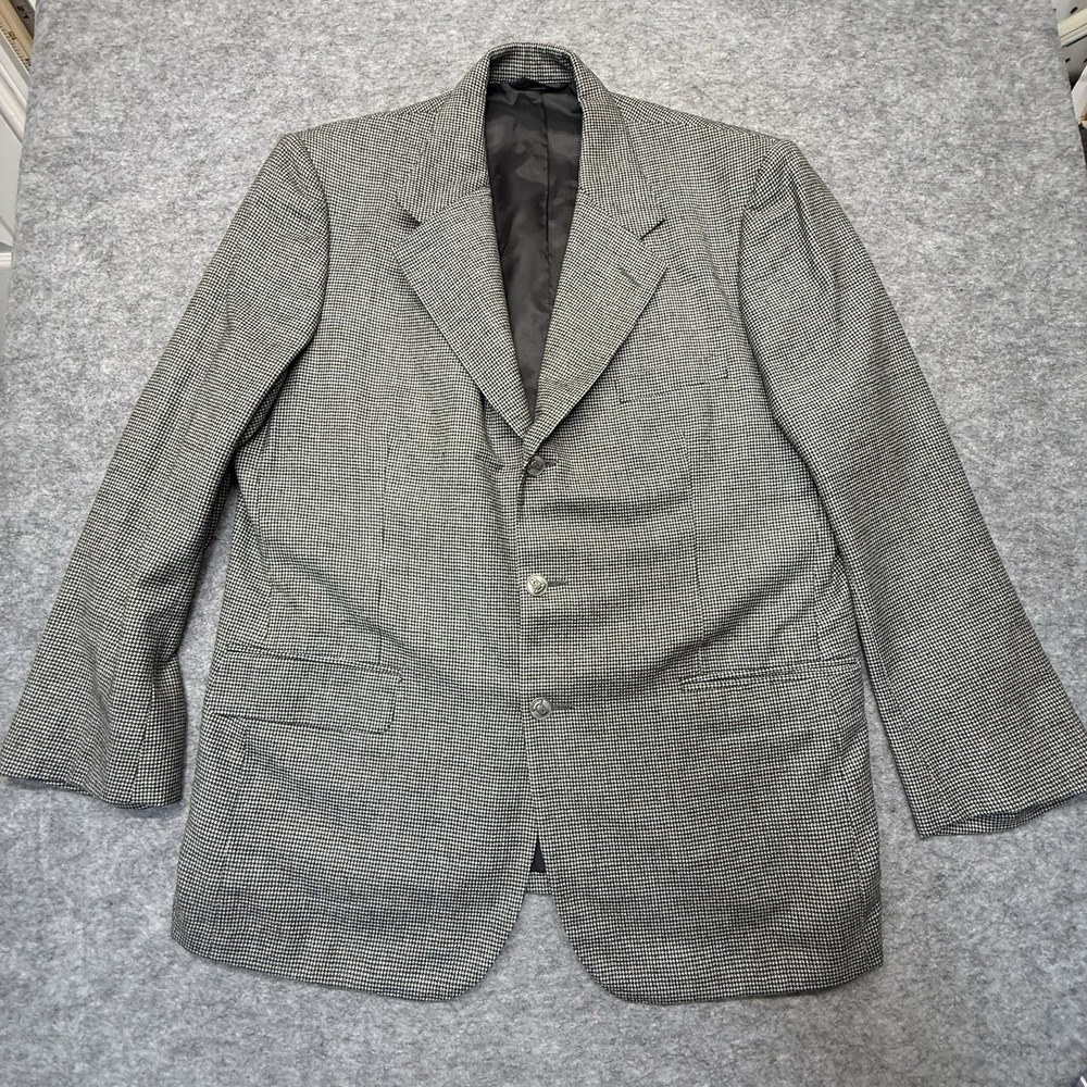 Loro Piana Blazer Men 40R (L) Engraved Buttons Wool Cashmere Houndstooth B/W